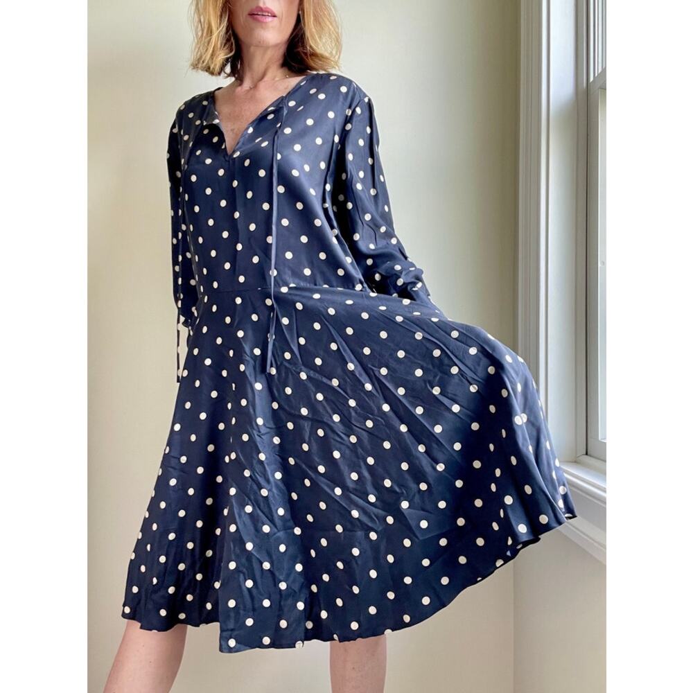 Brooks Brothers Polka Dot 100% Silk Midi Length Fit & Flare Dress Size 8